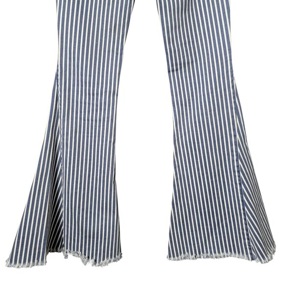 Mumu Blue Womens Berkeley Zip Up Blue Striped Bell Bottoms Flare Jeans Pants 26 - Picture 6 of 11